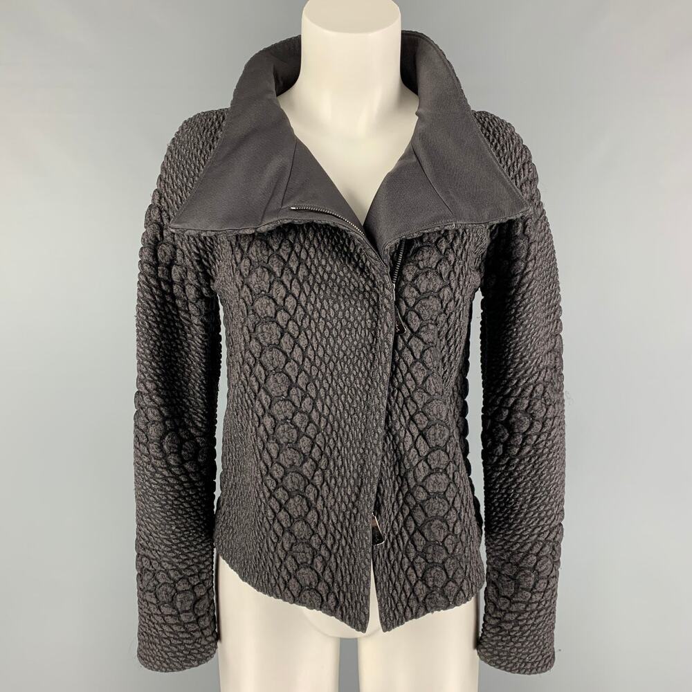 GIORGIO ARMANI Size 4 Charcoal Grey Wool Blend Textured Jacket